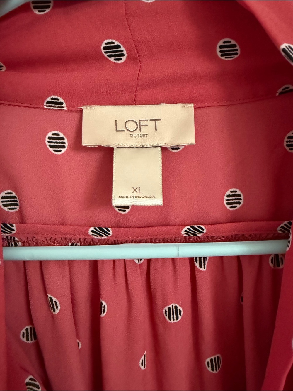 LOFT Coral Red Tie-Neck Polka Dot Blouse - Picture 2 of 4